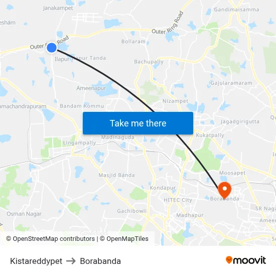 Kistareddypet to Borabanda map