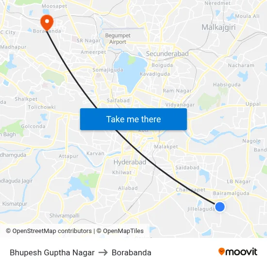 Bhupesh Guptha Nagar to Borabanda map