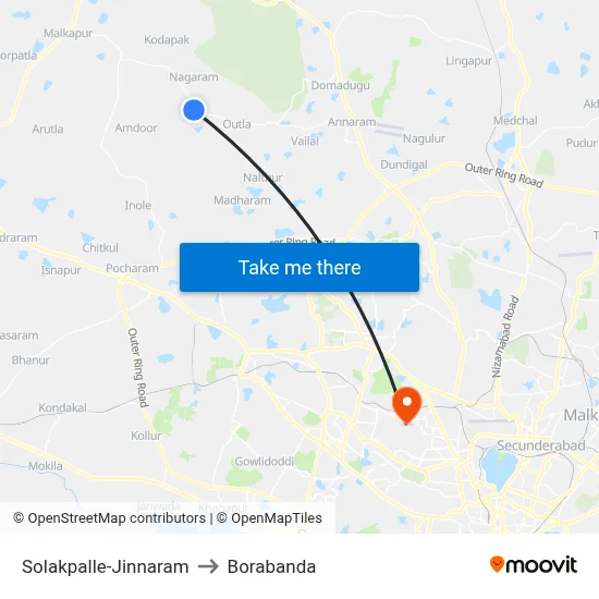Solakpalle-Jinnaram to Borabanda map