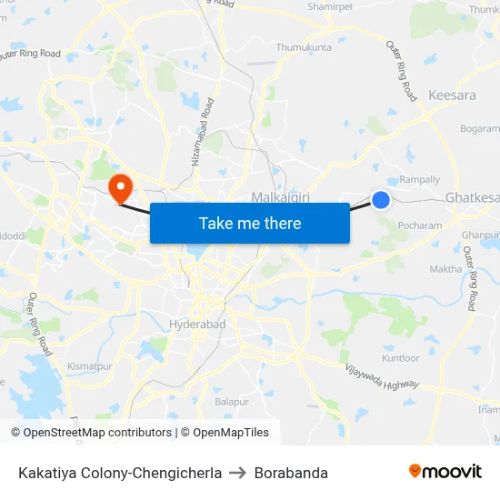 Kakatiya Colony-Chengicherla to Borabanda map