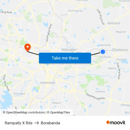 Rampally X Rds to Borabanda map
