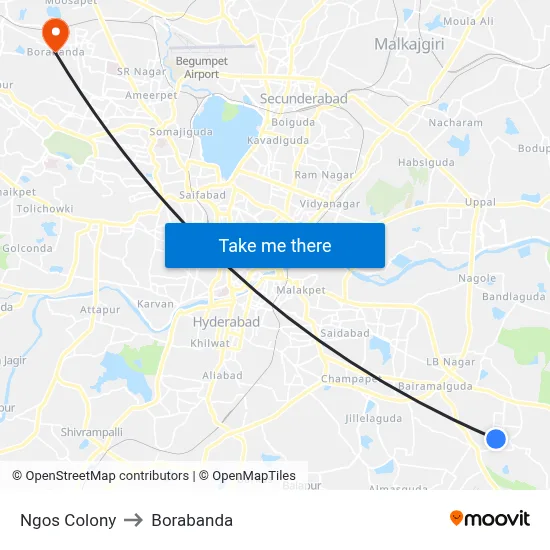 Ngos Colony to Borabanda map