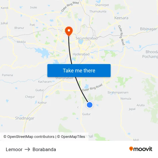 Lemoor to Borabanda map