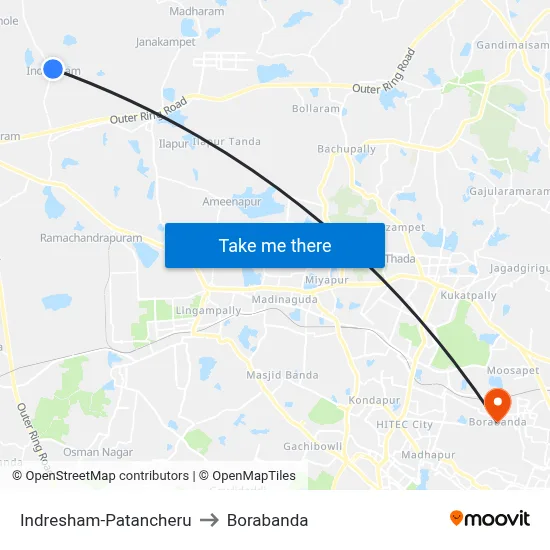 Indresham-Patancheru to Borabanda map
