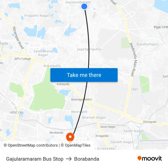 Gajularamaram Bus Stop to Borabanda map