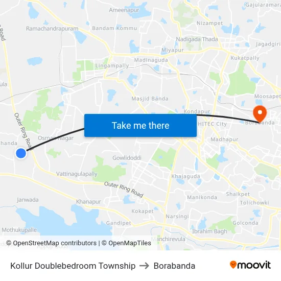 Kollur Doublebedroom Township to Borabanda map