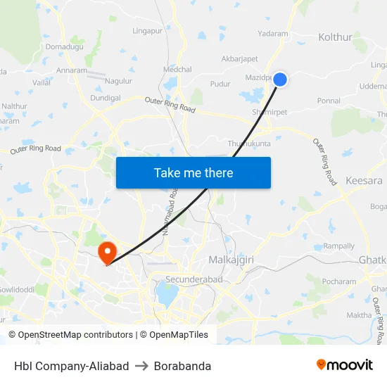 Hbl Company-Aliabad to Borabanda map