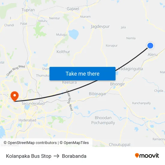 Kolanpaka Bus Stop to Borabanda map