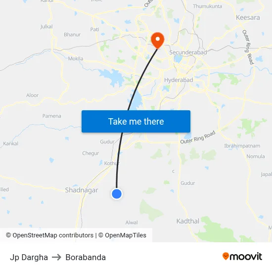Jp Dargha to Borabanda map