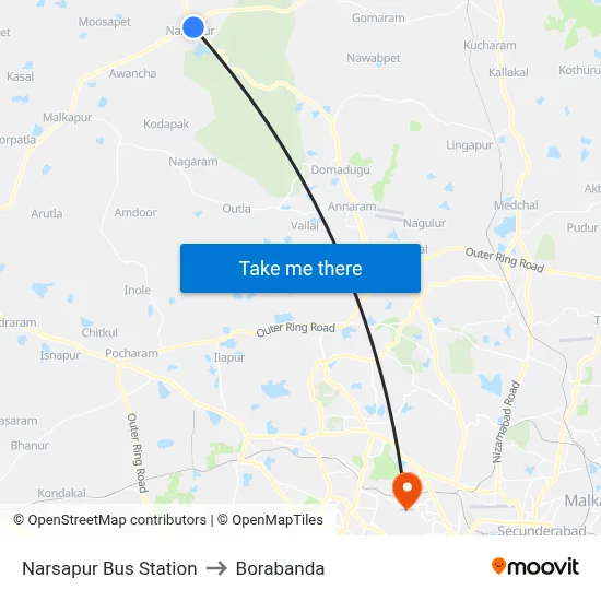 Narsapur Bus Station to Borabanda map
