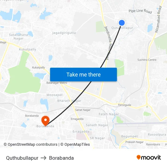 Quthubullapur to Borabanda map