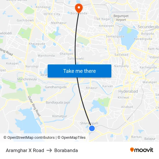 Aramghar X Road to Borabanda map