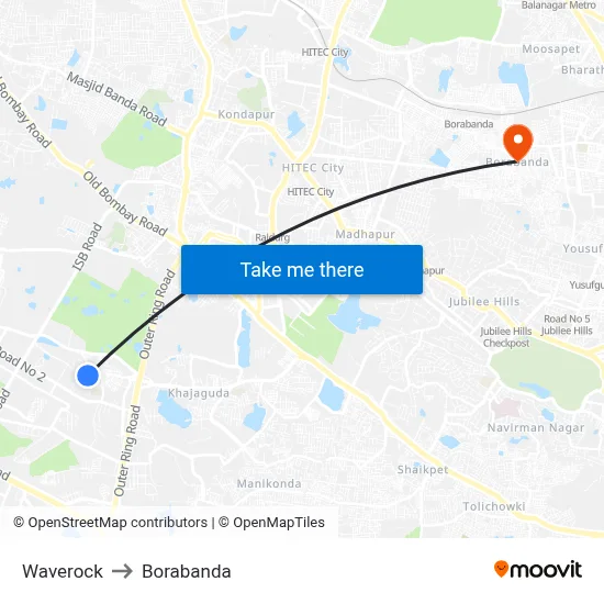 Waverock to Borabanda map