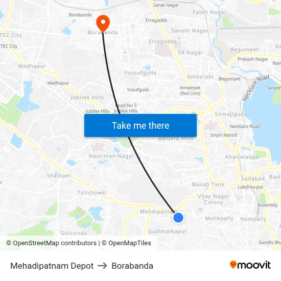 Mehadipatnam Depot to Borabanda map