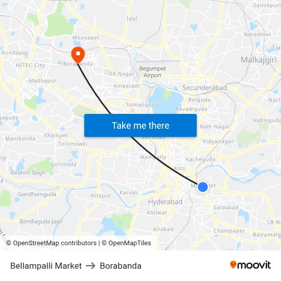 Bellampalli Market to Borabanda map
