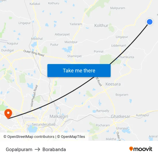 Gopalpuram to Borabanda map