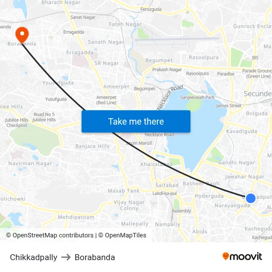 Chikkadpally to Borabanda map
