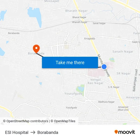 ESI Hospital to Borabanda map