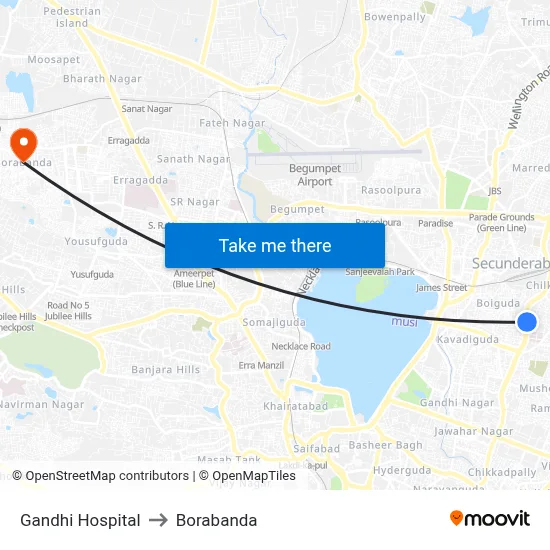 Gandhi Hospital to Borabanda map