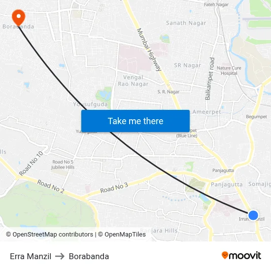 Erra Manzil to Borabanda map