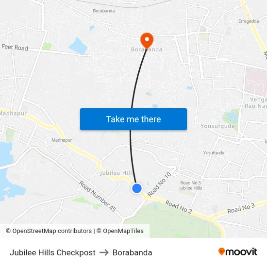 Jubilee Hills Checkpost to Borabanda map