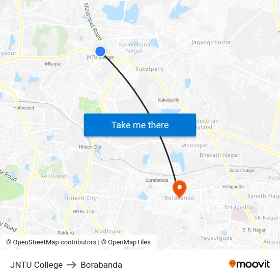 JNTU College to Borabanda map