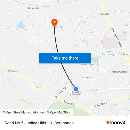 Road No 5 Jubilee Hills to Borabanda map