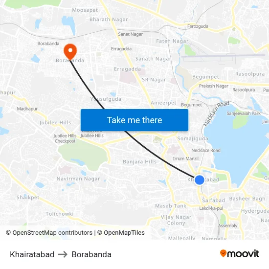 Khairatabad to Borabanda map