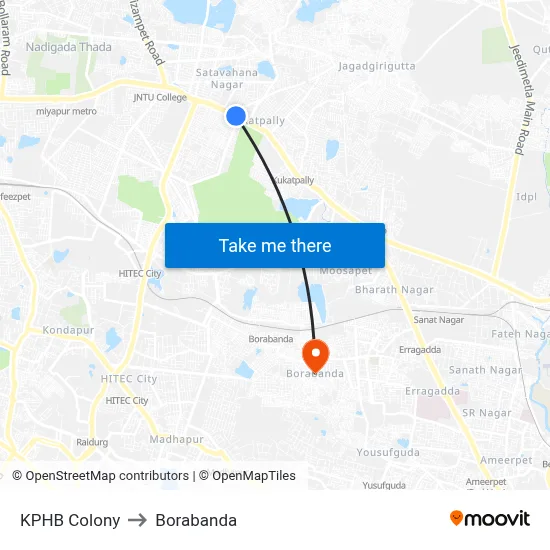 KPHB Colony to Borabanda map