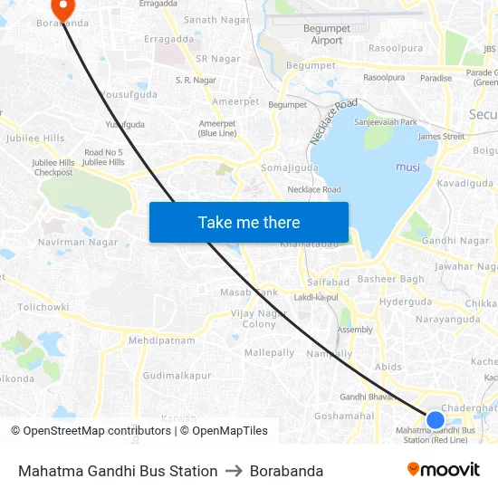 Mahatma Gandhi Bus Station to Borabanda map