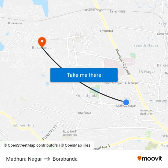 Madhura Nagar to Borabanda map