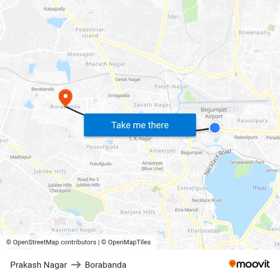 Prakash Nagar to Borabanda map