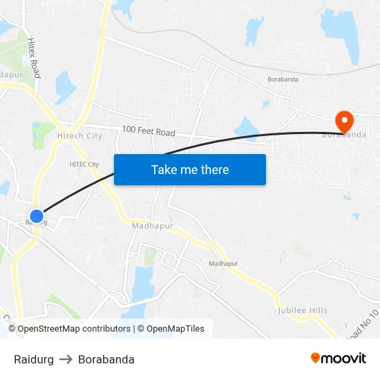 Raidurg to Borabanda map