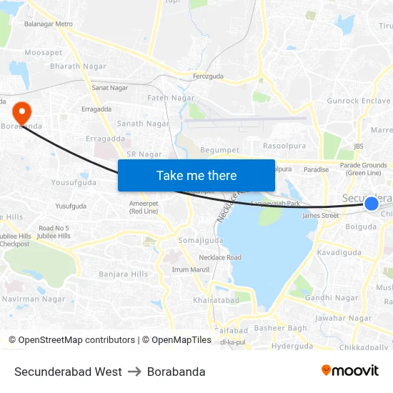 Secunderabad West to Borabanda map