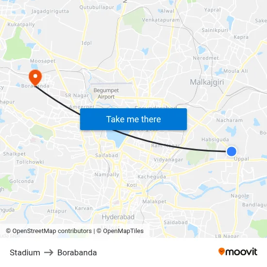 Stadium to Borabanda map