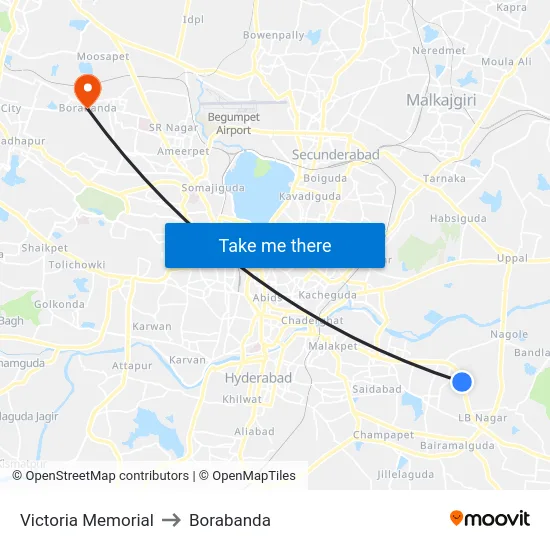 Victoria Memorial to Borabanda map