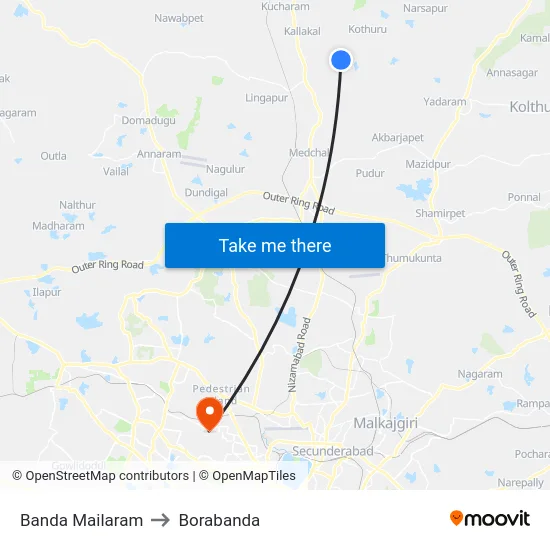 Banda Mailaram to Borabanda map