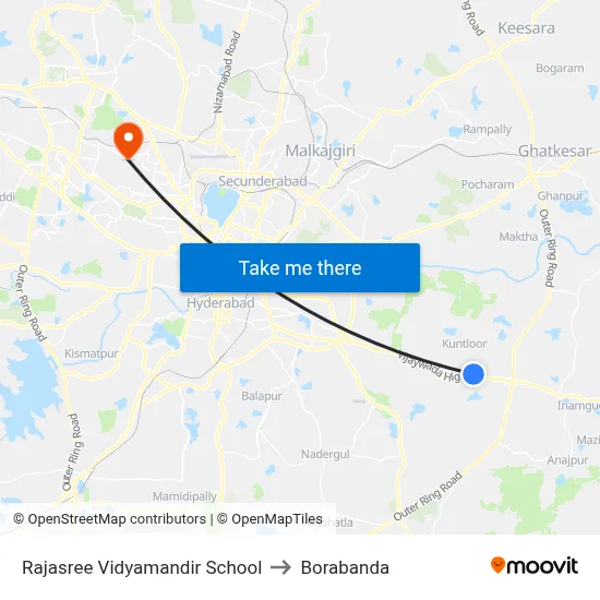 Rajasree Vidyamandir School to Borabanda map