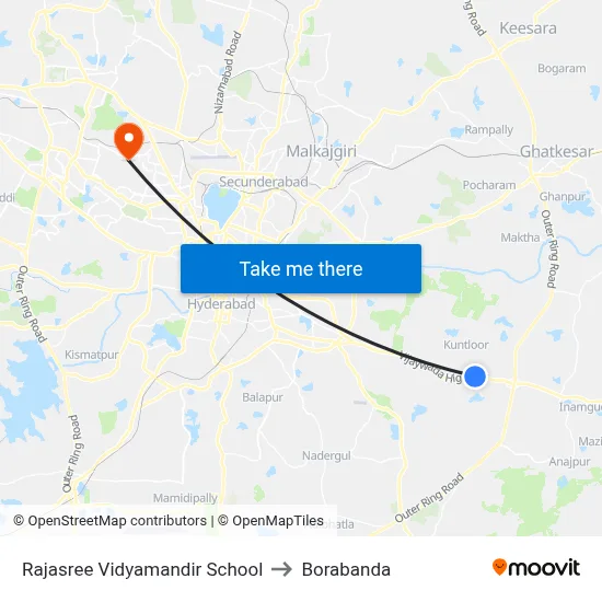Rajasree Vidyamandir School to Borabanda map