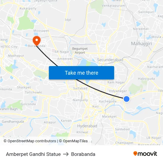 Amberpet Gandhi Statue to Borabanda map