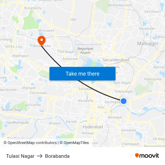 Tulasi Nagar to Borabanda map
