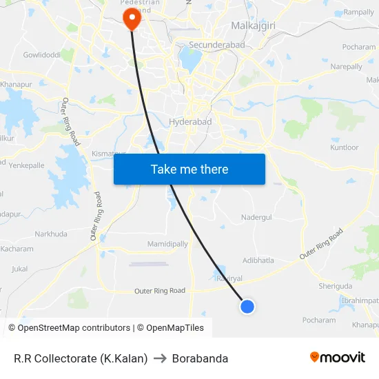 R.R Collectorate (K.Kalan) to Borabanda map