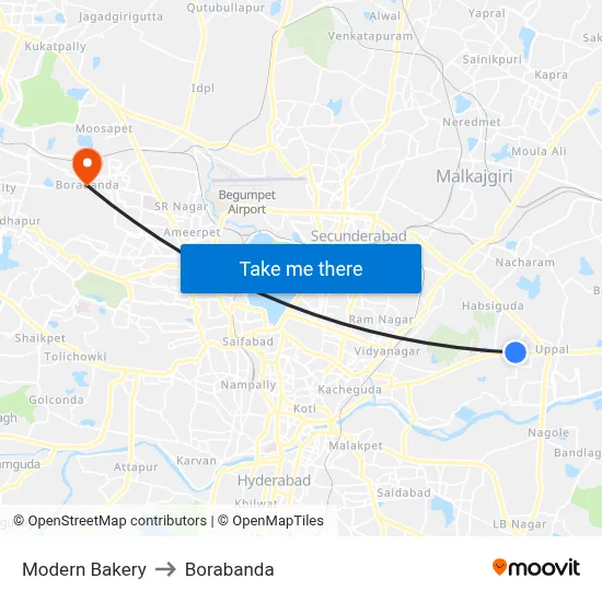 Modern Bakery to Borabanda map