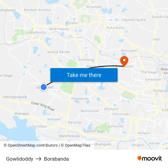 Gowlidoddy to Borabanda map