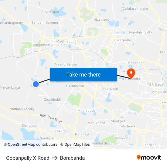 Gopanpally X Road to Borabanda map