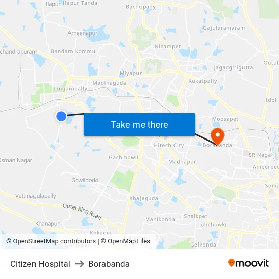 Citizen Hospital to Borabanda map