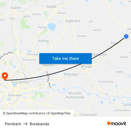Pembarti to Borabanda map