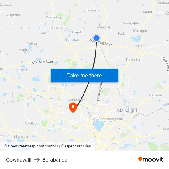 Gowdavalli to Borabanda map