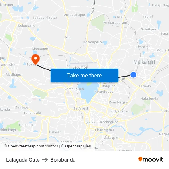 Lalaguda Gate to Borabanda map
