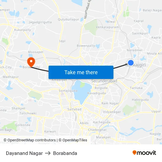 Dayanand Nagar to Borabanda map